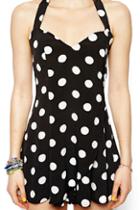 Romwe V-neck Polka Dots Backless Black Dress
