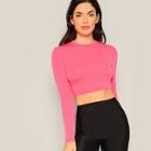 Romwe Neon Pink Slim Fitted Crop Tee