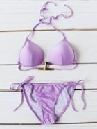 Romwe Purple Side Tie Triangle Bikini Set