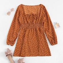 Romwe Polka Dot Square Neck Dress