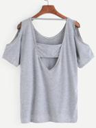 Romwe Grey Open Shoulder Cutout High Low T-shirt