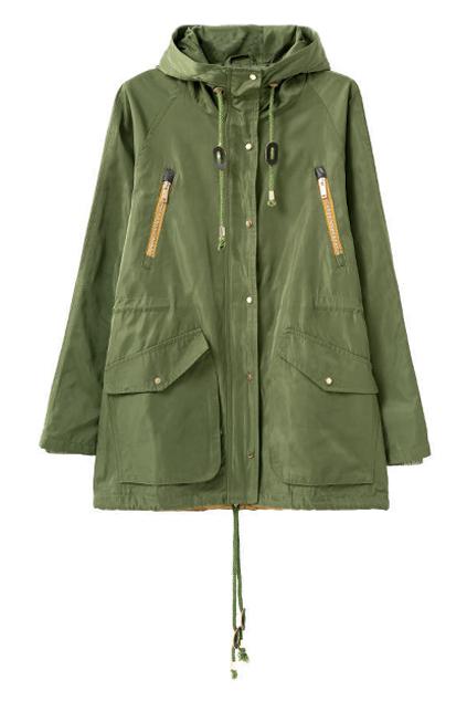 Romwe Hoodied Drawstring Green Coat