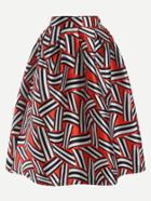 Romwe Red Mixed Stripe Print Box Pleated Skirt