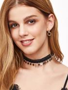 Romwe Black Lace Coin Fringe Choker Necklace