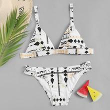 Romwe Random Geometric Triangle Top With High Leg Bikini
