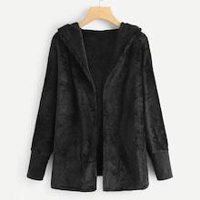 Romwe Solid Coral Fleece Hooded Coat