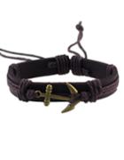 Romwe Gold Brown Adjustable Anchor Wrap Leather Bracelet