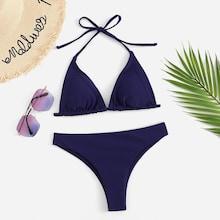 Romwe V-plunge Plain Bikini Set