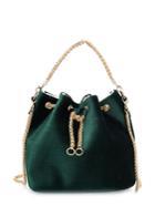 Romwe Chain Detail Velvet Bucket Bag
