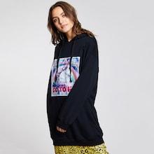 Romwe Cartoon Print Longline Drawstring Hoodie