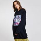 Romwe Cartoon Print Longline Drawstring Hoodie