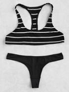 Romwe Striped Racerback Mix & Match Bikini Set