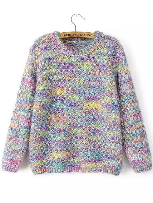 Romwe Crew Neck Loose Mohair Sweater