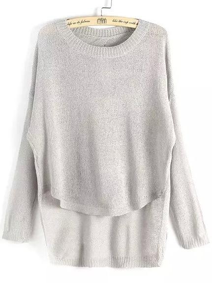 Romwe Dip Hem Knit Grey Sweater