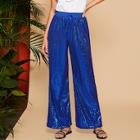 Romwe Drawstring Waist Wide Leg Sequin Pants