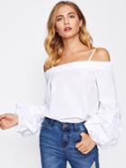 Romwe Open Shoulder Extreme Puff Sleeve Top