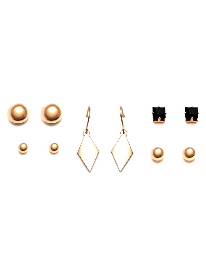 Romwe Gold Plated Geometric Earrings Set