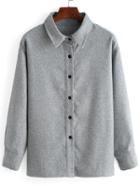 Romwe Lapel Long Sleeve Buttons Grey Blouse