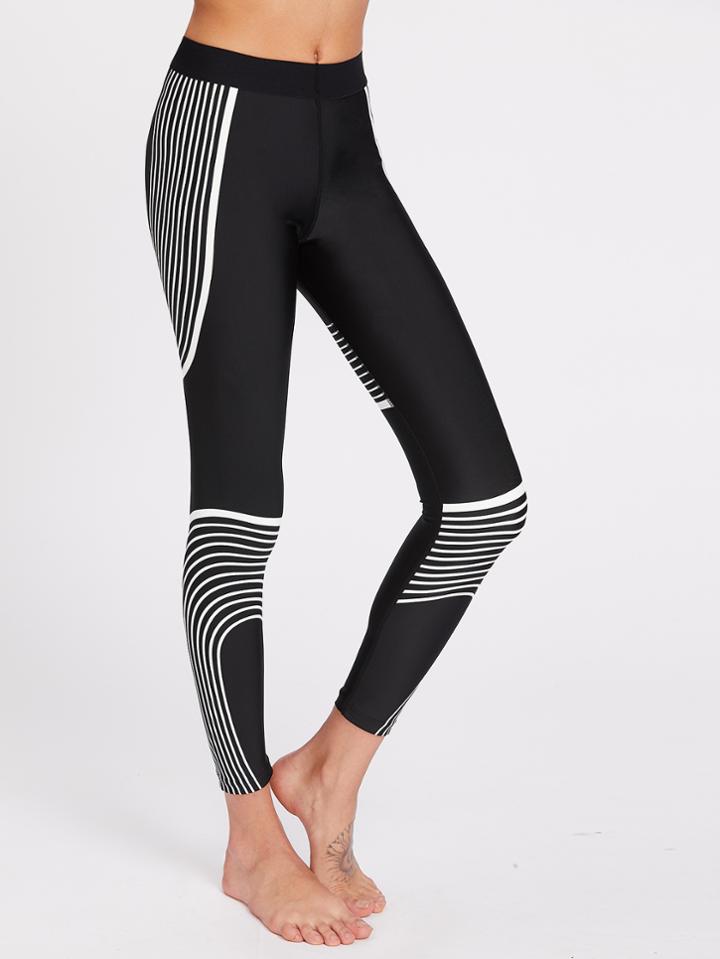 Romwe Active Abstract Stripe Print Leggings