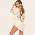 Romwe Ruffle Hem Tie Fringe Backless Pompom Detail Cover Up