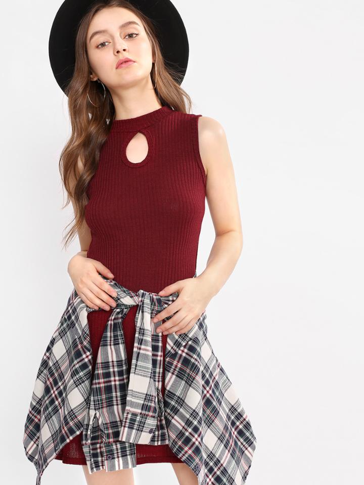 Romwe Cut Out Neck Ribbed Knit Dress
