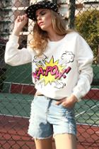 Romwe Kapow! White Pullover