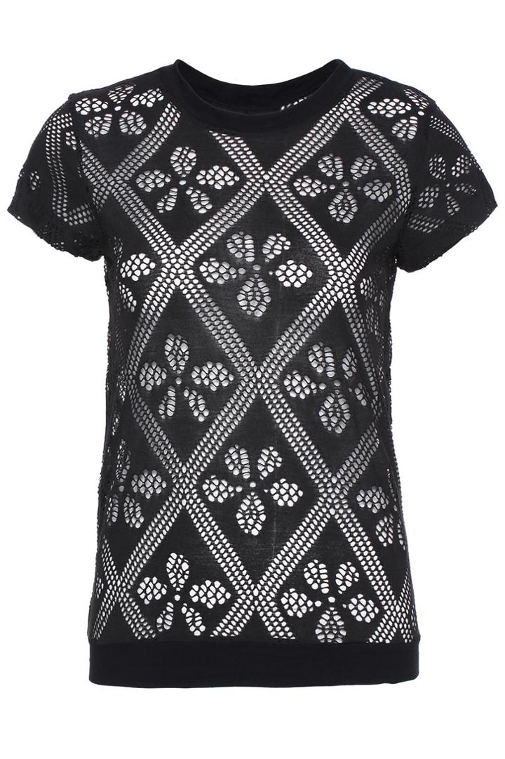 Romwe Romwe Lace Hollow Transparent Black T-shirt