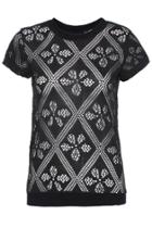 Romwe Romwe Lace Hollow Transparent Black T-shirt