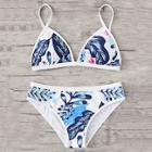 Romwe Leaf Print Triangl Top With Bikini Set