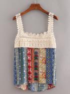 Romwe Crochet Insert Multicolor Tribal Print Tank Top