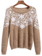 Romwe Crochet Mohair Khaki Sweater