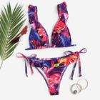 Romwe Tie Dye Ruffle Top With Tie Side Bikini