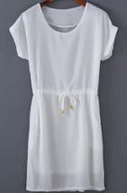 Romwe Short Sleeve Cuffed White Dress