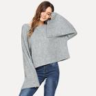 Romwe Bell Sleeve Heather Grey Boxy Jumper