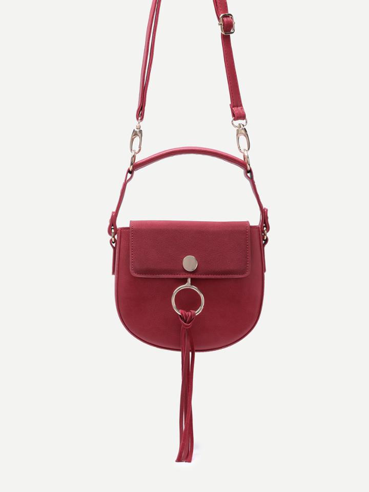 Romwe Red Tassel Trim Faux Leather Saddle Bag