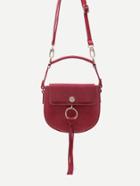 Romwe Red Tassel Trim Faux Leather Saddle Bag