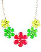 Romwe Red Green Gemstone Gold Flowers Chain Necklace