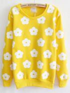 Romwe Flower Print Thicken Yellow Sweatshirt