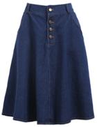 Romwe With Buttons Denim Pleated Skirt