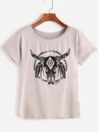 Romwe Light Grey Printed Casual T-shirt