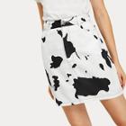 Romwe Cow Print Button Detail Skirt