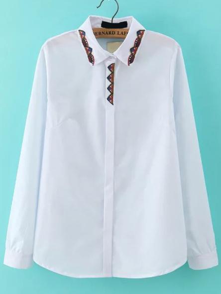 Romwe Embroidered White Blouse