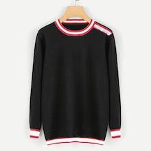 Romwe Striped Trim Soft Knit Sweater