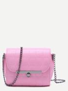 Romwe Pink Pebbled Pu Quilted Flap Chain Bag