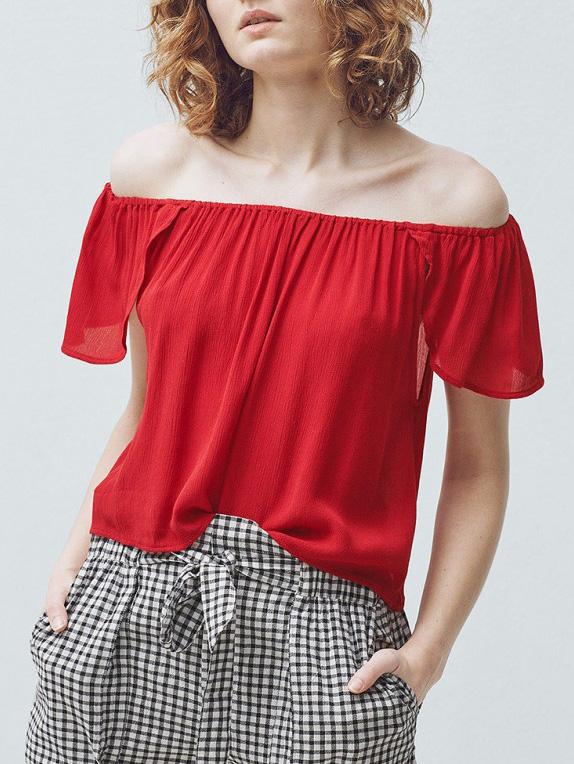 Romwe Off-the-shoulder Ruffled Slit Back Blouse