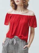 Romwe Off-the-shoulder Ruffled Slit Back Blouse