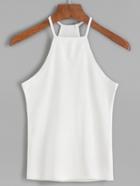 Romwe White Halter Ribbed Cami Top