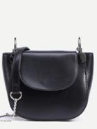 Romwe Black Faux Leather Flap Saddle Bag