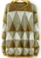 Romwe Geometric Knit Mohair Yellow Sweater