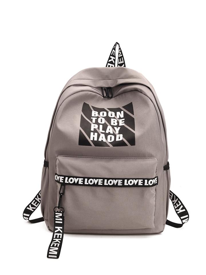 Romwe Letter Print Zipper Front Backpack